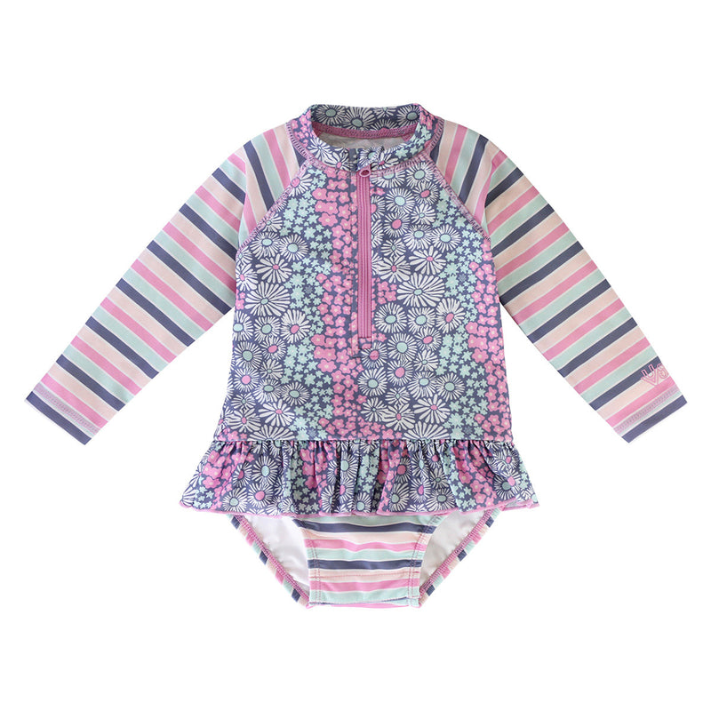 Baby Girl's Long Sleeve Ruffled Swim Suit in Wandering Flowers|wandering-flowers