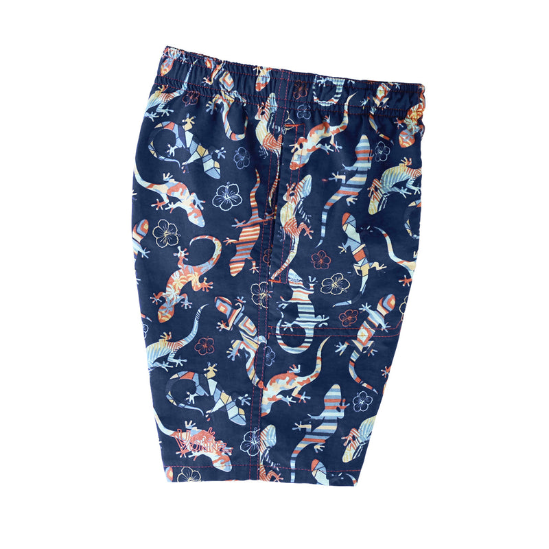 side view of the boys beach shorts in camo gecko|camo-gecko