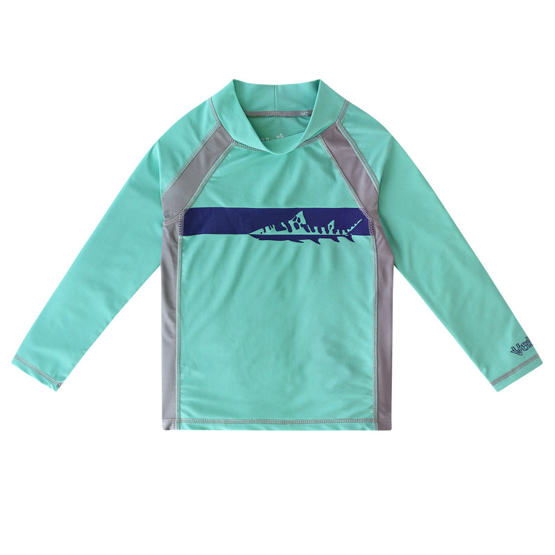 Boy's long sleeve active swim shirt in mint tiger shark|mint-tiger-shark