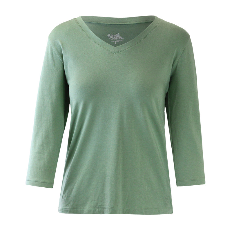 Women's 3/4 Sleeve V-Neck R&R Tee in Sage|sage