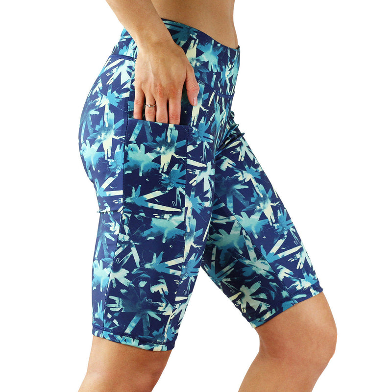 Side view of women's active swim jammerz in tie dye burst|tie-dye-burst