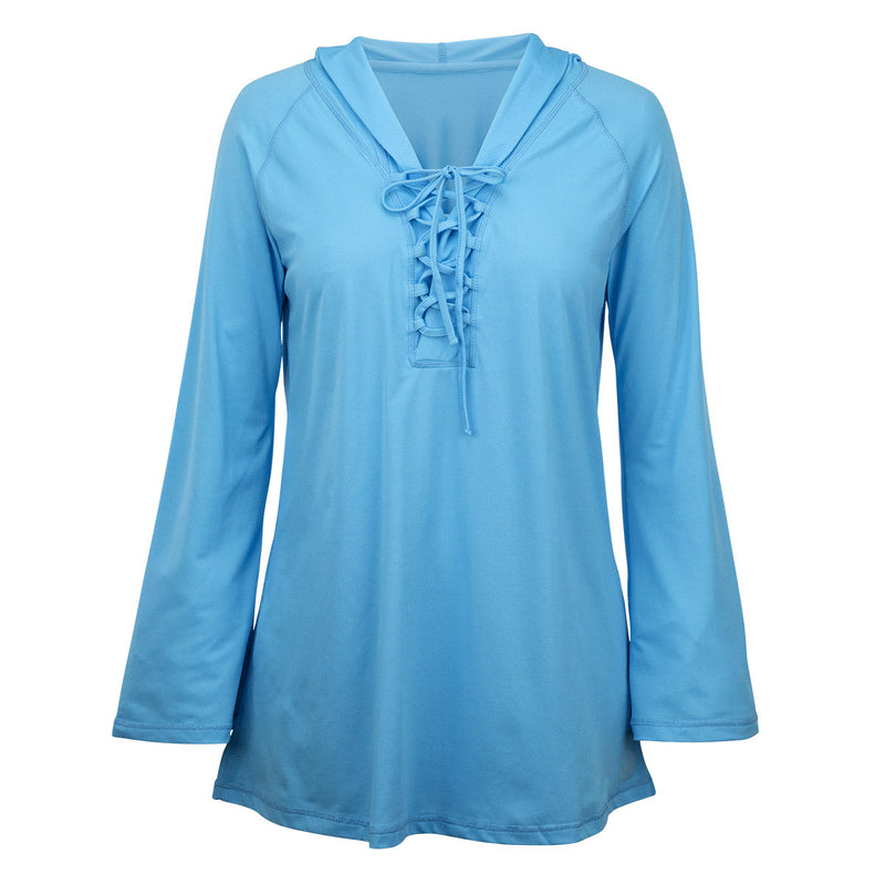 Women's Hooded Beach Cover Up in Aqua|aqua