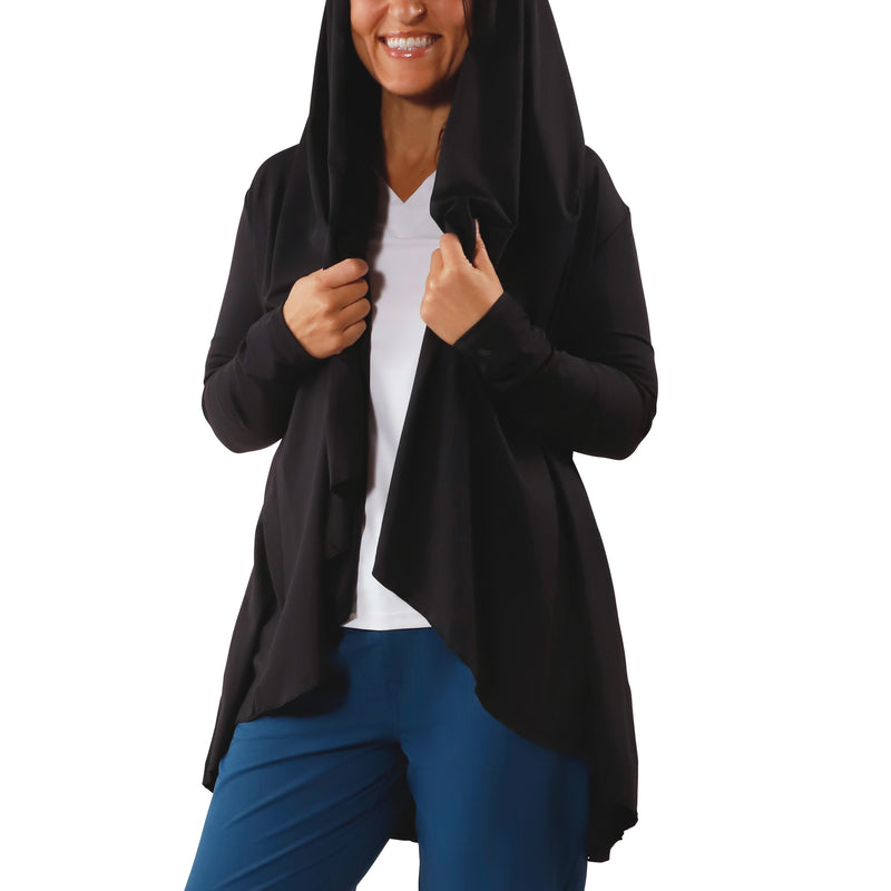 women's hooded beach cover up in black|black