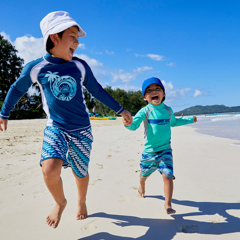 brothers in UV Skinz's adjustable sun hat in navy and white|navy-blue