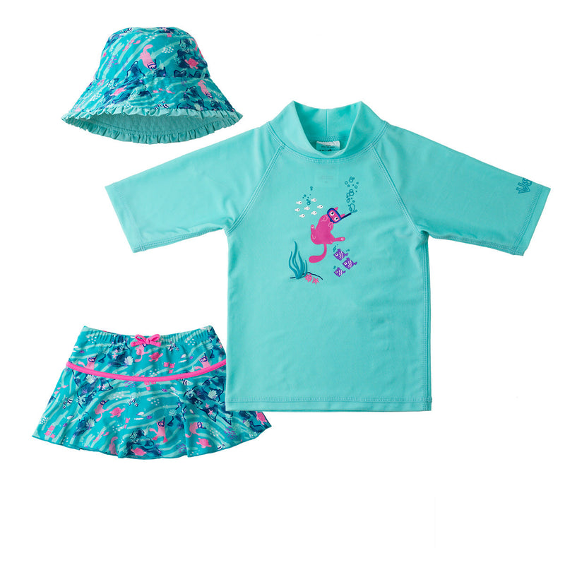 girl's three piece swimsuit set in seafoam under the sea|seafoam-under-the-sea