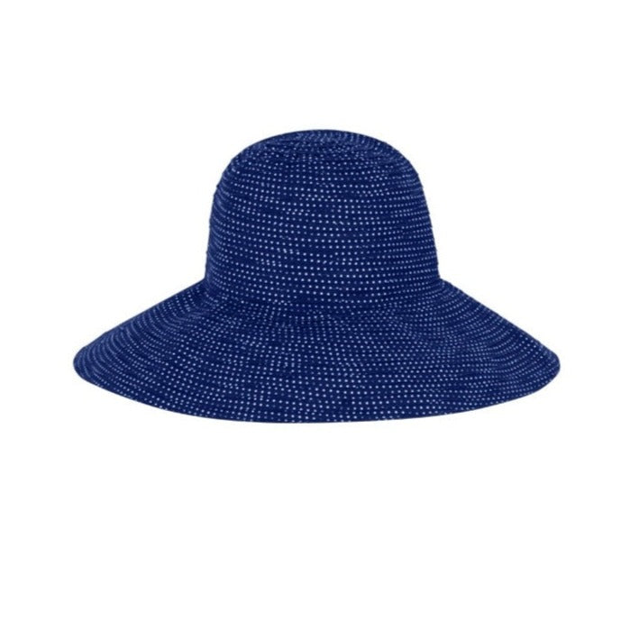 women's wide brim dot hat in navy|navy